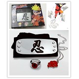 Naruto anime cos black headband+ring+necklace