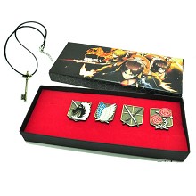 Attack on Titan brooch pins+necklace a set