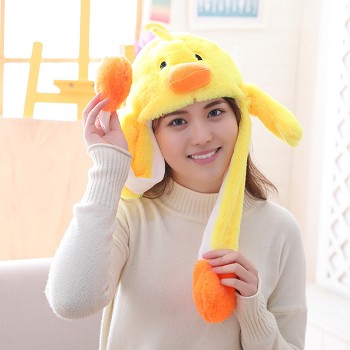 Cute Yellow duck Plush Hat Ear Shape Can Move Cap Plush Gift Dance Toy Velvet