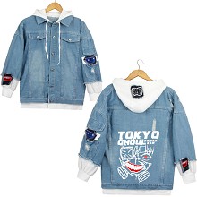 Tokyo ghoul anime fake two pieces denim jacket hoo...