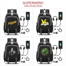 Super Hero Iron Spider Super Man USB charging laptop backpack school bag