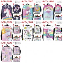 Unicorn anime nylon backpack bag shoulder pencil case set
