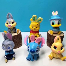 Disney Rabbit Pooh Stitch anime figures set(6pcs a set)(OPP bag)