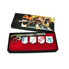 Attack on Titan brooch pins+key chain a set