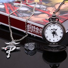 Fullmetal Alchemist pocket watch+necklace+ring a s...
