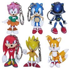 Super Sonic The Hedgehog doll key chains set(6pcs a set)
