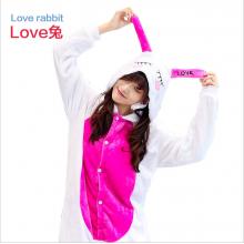 Cartoon animal Love Rabbit flano pajamas dress hoo...