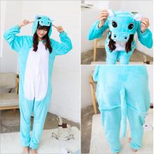 Cartoon animal Blue Hippo flano pajamas dress hood...