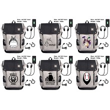 Totoro anime USB charging laptop backpack school b...