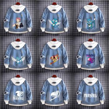 Fairy Tail anime fake two pieces denim jacket hoodie cloth