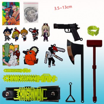 Chainsaw Man anime key chain necklace bracelet pins rings a set