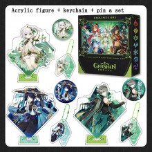 Genshin Impact game gift box acrylic figure+key chain+pin a set