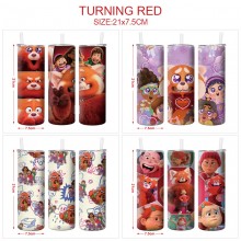 Turning Red anime coffee water bottle cup with str...