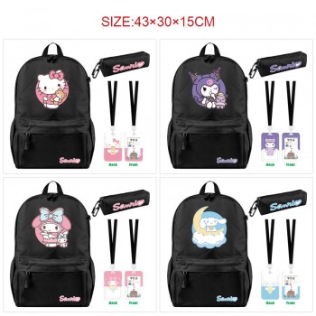 My Melody Cinnamoroll Kuromi anime nylon backpack bag pencil cards case set(3pcs a set)