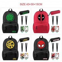 Super Hero Iron Spider-man Super Man Batman nylon backpack bag pencil cards case set(3pcs a set)