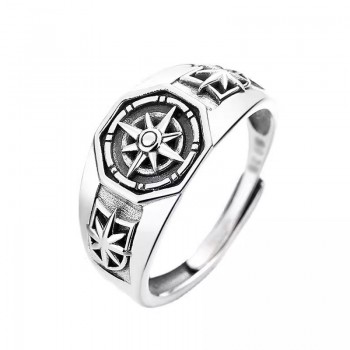 Retro Poseidon Compass Ring Silver