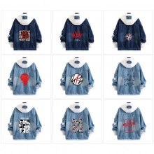 Straykids star fake two pieces denim jacket hoodie...