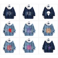 EVA anime fake two pieces denim jacket hoodie clot...