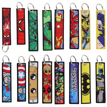 Super Hero Iron Spider Super Man Batman Woven Label Lanyard Key chain Tag