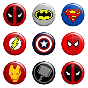 Super Hero Iron Spider Super Man Batman tinplate brooch pins set(8pcs a set)58MM