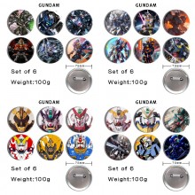 75MM Gundam anime tinplate brooch pins set(6pcs a set)