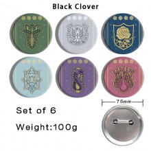 75MM Black Clover anime tinplate brooch pins set(6pcs a set)