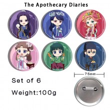 75MM The Apothecary Diaries anime tinplate brooch pins set(6pcs a set)