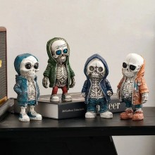 Halloween Skeleton Doll Character Statue Alien Little Ghost Hoodie Resin Figure