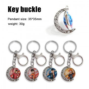 Haikyuu anime Two-sided Rotatable Round Crystal Key Chain Ring