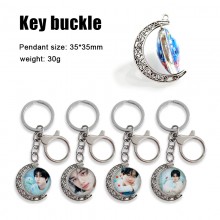 Straykids star Two-sided Rotatable Round Crystal Key Chain Ring