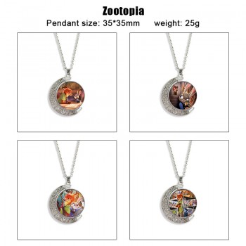 Zootopia anime Two-sided Rotatable Round Crystal Necklace