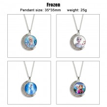 Frozen anime Two-sided Rotatable Round Crystal Necklace