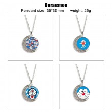 Doraemon anime Two-sided Rotatable Round Crystal Necklace