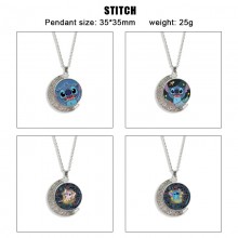 Stitch anime Two-sided Rotatable Round Crystal Nec...