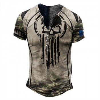 Vintage Mens T-Shirts 3d Print Crucifix Oversized Skull V-neck Punk Streetwear