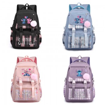 Stitch anime checkered backpack bags