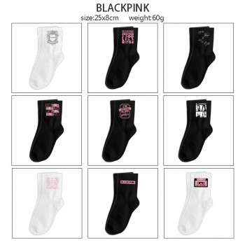 Black Pink star mid length cotton socks