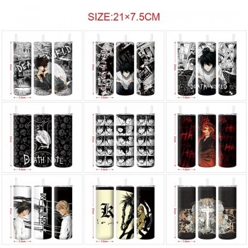 Death Note anime coffee water bottle cup with straw stainless steel