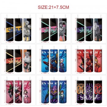 EVA anime coffee water bottle cup with straw stainless steel