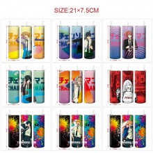 Chainsaw Man anime coffee water bottle cup with st...