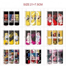 Bocchi The Rock anime coffee water bottle cup with straw stainless steel