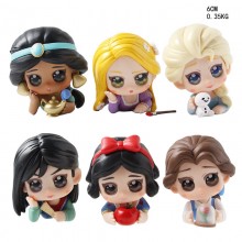 6pcs/set The Princess Snow White Belle Mulan Mermaid figures(OPP bag)