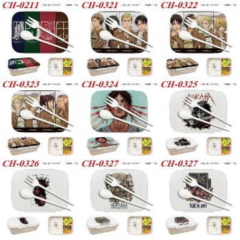 Attack on Titan anime Plastic Lunch Box with Fork Spoon Kids Food Case