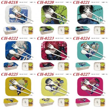 Blue Lock anime Plastic Lunch Box with Fork Spoon Kids Food Case