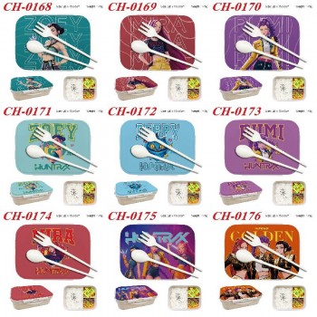 K-POP Demon Hunters Plastic Lunch Box with Fork Spoon Kids Food Case
