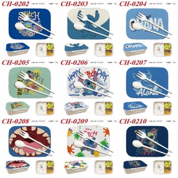 Stitch anime Plastic Lunch Box with Fork Spoon Kids Food Case