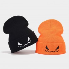 Halloween Pumpkin Devil Embroidered Knitted Hat