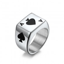 Poker A Red Black Heart Stainless Steel Rings