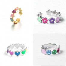 Colorful Smiling Face Flower Stainless Steel Open Rings