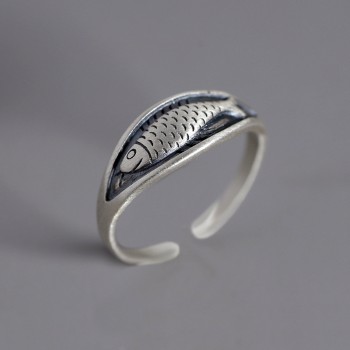 925 Sterling Silver Fish Adjustable Rings